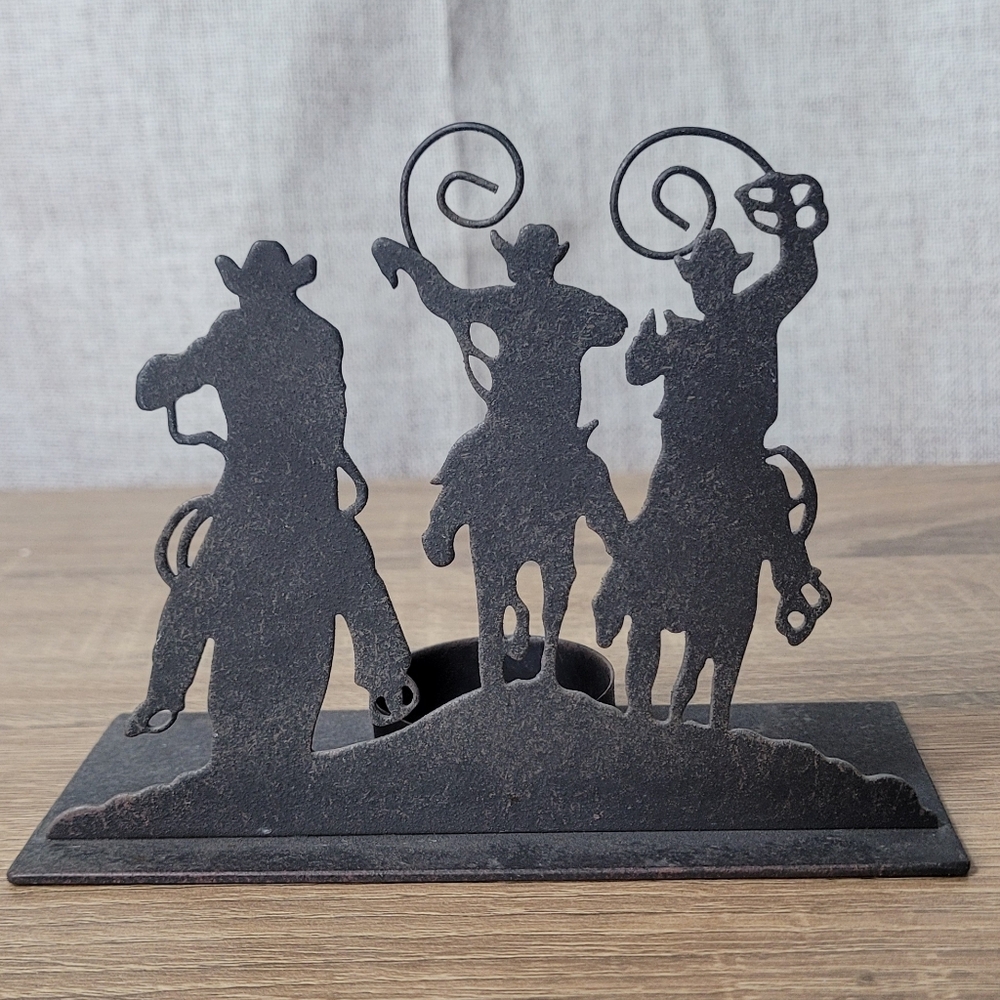 Rustic Cowboy Silhouette Tealight Holder - Black - Picture 14 of 14